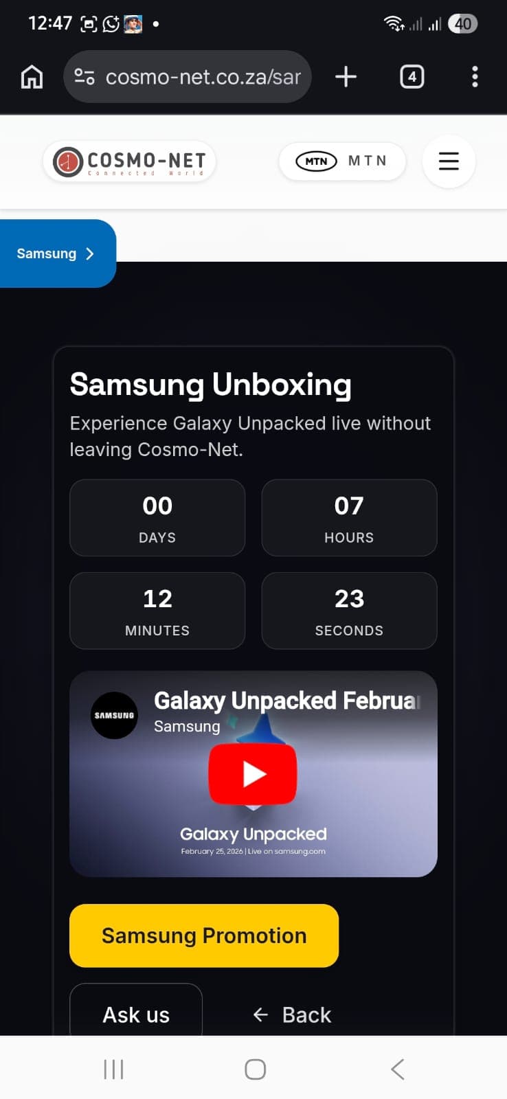 Samsung Unboxing countdown and live stream — Cosmo-net mobile.